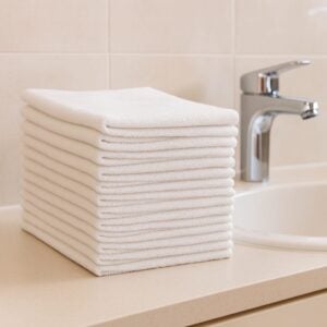 Absorbent 100% cotton white fingertip towel ideal for bathroom use