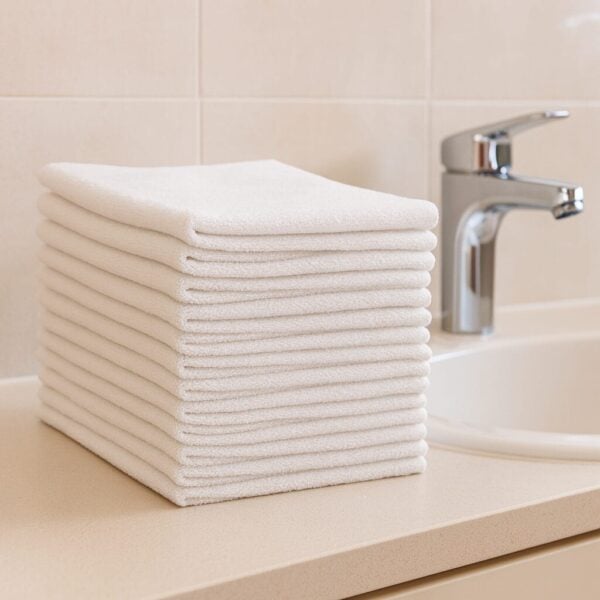 Absorbent 100% cotton white fingertip towel ideal for bathroom use