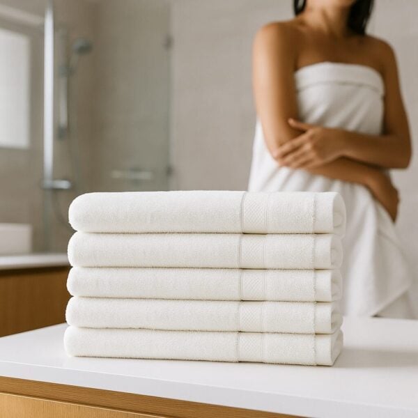 24x50 premium gym bath towels in white, crafted from 86/14 blend fabric