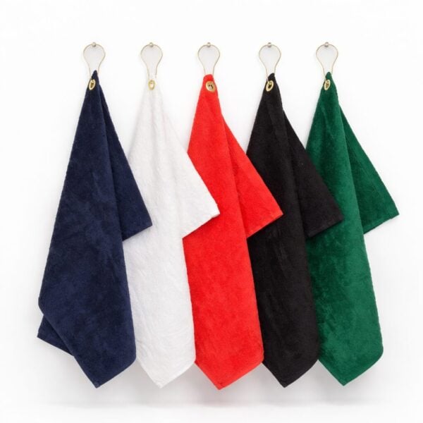 Bulk 11x18 terry velour fingertip towels featuring metal grommet for easy hanging