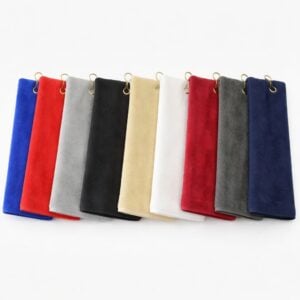 Wholesale tri-fold golf towels in velour terry 100% cotton 16 by 24 inch size
