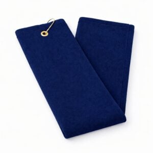 Wholesale navy blue terry velour tri-fold golf towels with grommet in 16 by 24 inch size