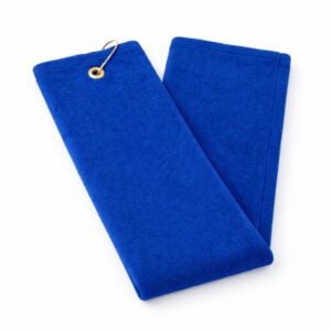 Wholesale navy blue terry velour tri-fold golf towels with grommet in 16 by 24 inch size