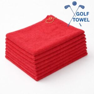 Bulk 16x24 burgundy golf towels in terry velour fabric featuring corner grommet and hook