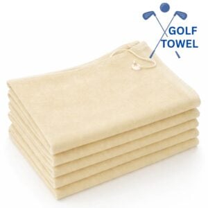 Wholesale beige terry velour golf towels with grommet in 16 by 24 inch size
